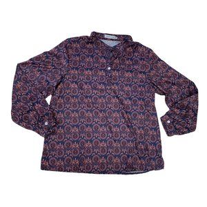 Misslook Womens Size Xl Purple Floral Print Long Sleeve Button Up Shirt